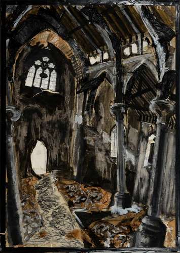 PAUL ZIEMACKI (1968 - ) - GOTHIC WINDOWS, MIXED MEDIA ON PAPER, SEVERAL SHEETS JOINED AND LAID