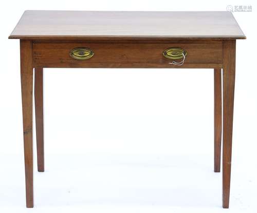 A MAHOGANY SIDE TABLE ON SQUARE TAPERING LEGS, 74CM H; 92 X 51CM Table very faded, some marks to top