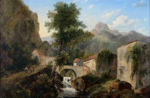 ATTRIBUTED TO FREDERICK WATERS WATTS (1800-1870) VILLAGE SCENE PERHAPS IN TICINO, WITH SIGNATURE