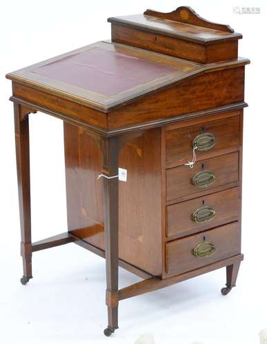 A VICTORIAN INLAID MAHOGANY DAVENPORT, 95CM H; 56 X 56CM Scuffs and scratches to edge of lid, two