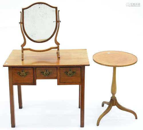 A VICTORIAN MAHOGANY LOWBOY ON SQUARE LEGS, 71CM H; 80 X 50CM, A CONTEMPORARY INLAID MAHOGANY TRIPOD