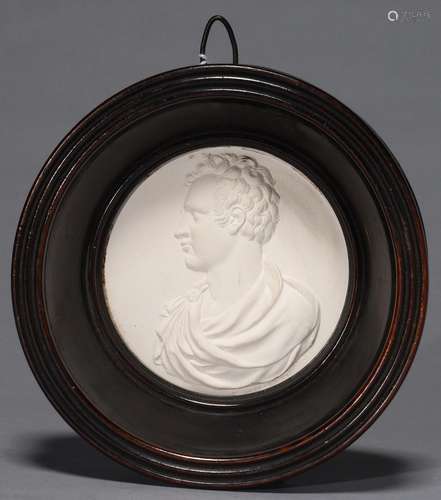 AFTER CRAWFORD (MEDALLIST), PLASTER BAS RELIEF PORTRAIT MEDALLION OF LORD BYRON, EARLY 19TH