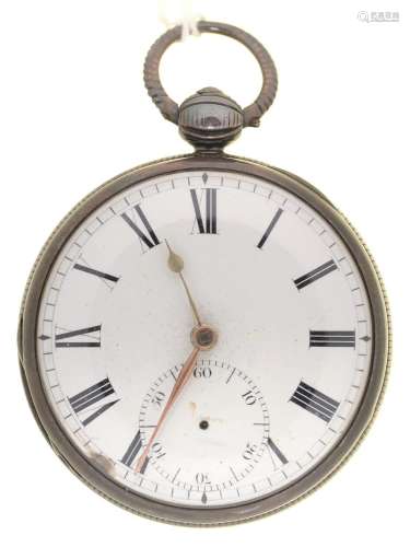 AN ENGLISH SILVER VERGE WATCH, W & A CHRISTEY 88 WHITECHAPEL HIGH STREET, WITH ENAMEL DIAL, 54MM,