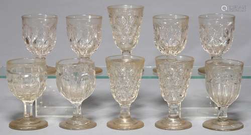 TEN VICTORIAN MOULDED GLASS GOBLETS, MID 19TH C, VARIOUS SIZES Good condition