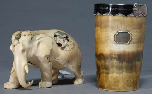 A JAPANESE SHIBAYAMA SCULPTURE OF A RICHLY CAPARISONED ELEPHANT, MEIJI PERIOD, OF IVORY AND