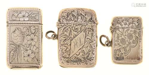 ONE EDWARDIAN AND THREE VICTORIAN SILVER VESTA CASES, APRROX 36-46MM H, VARIOUS MAKERS AND DATES,