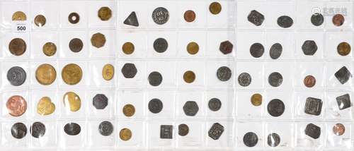 A COLLECTION OF BRITISH BRASS, TIN AND OTHER TRADE TOKENS, 19TH - EARLY 20TH C, INCLUDING HEART