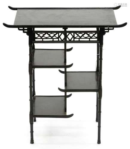 AN AESTHETIC BLACK PAINTED TABLE, C1880, RE-PAINTED, 59CM H; 66 X 35CM Minor chips and scuffs to