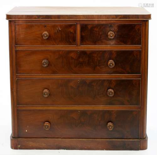 A VICTORIAN MAHOGANY CHEST OF DRAWERS, 110CM H; 120 X 51CM Top surface with shrinkage crack.