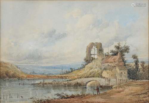 ALBERT HENRY VICKERS (1853-1907) - RIVER SCENE, SIGNED AND DATED 1879, WATERCOLOUR, 23.5 X 34CM,