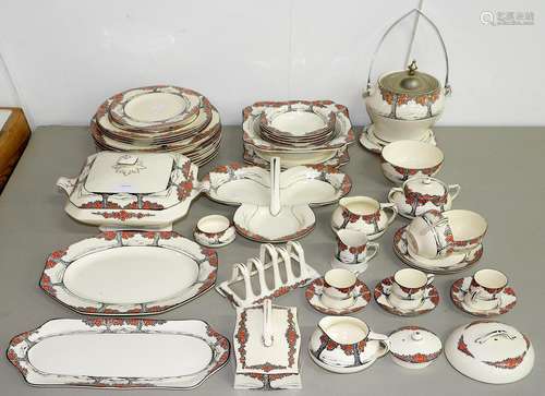 A CROWN DUCAL ORANGE TREE HORS D'OEUVRES DISH AND OTHER WARE EN SUITE, C1930 Some faults but