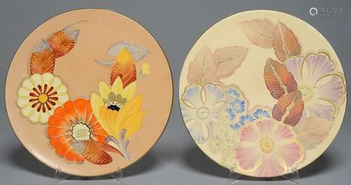 TWO SIMILAR ART DECO A E GRAY & CO. EARTHENWARE WALL PLAQUES, C1930, 34CM DIAM, PRINTED MARK (ONE