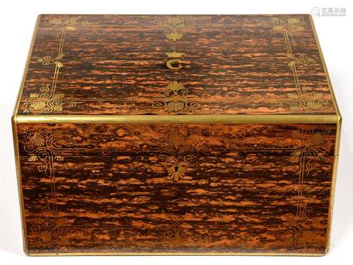 A FINE VICTORIAN BRASS INLAID MARBLE WOOD DRESSING CASE BY LEUCHARS, C1870, INLAID WITH PALMETTES