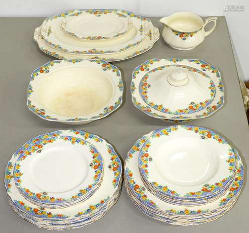 AN ALFRED MEAKIN FLORAL BORDERED HARMONY DINNER SERVICE, C1930, PRINTED MARK Good condition