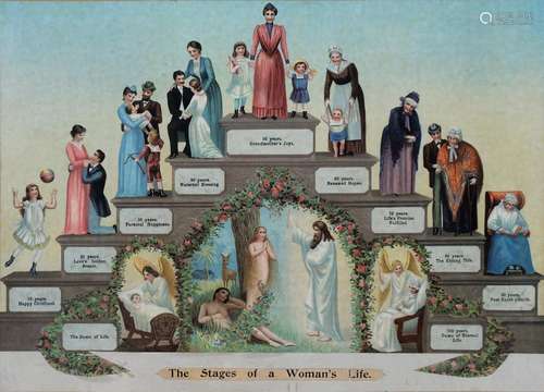 A PAIR OF VICTORIAN VIRTUE PRINTS - THE STAGES OF A MAN'S LIFE; THE STAGES OF A WOMAN'S LIFE,