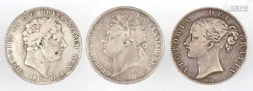 UNITED KINGDOM SILVER COINS. CROWN 1819, 1821 AND 1844