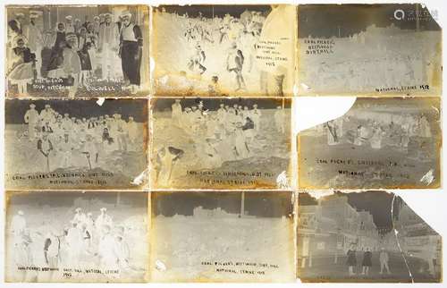 NOTTINGHAM. NINE RARE POSTCARD SIZED PHOTOGRAPHIC GLASS NEGATIVES OF COAL PICKERS DURING THE