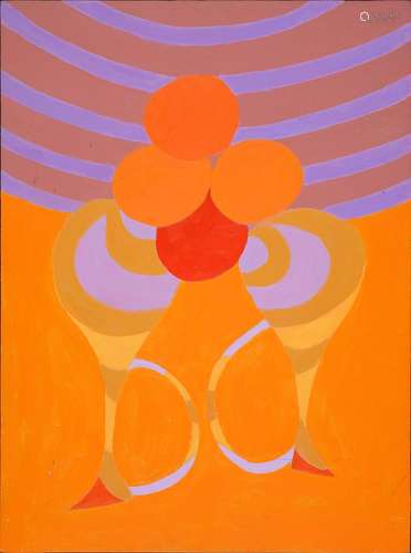 MORRIS CHADKA (FL. 20TH C) - COMPOSITION IN RED ORANGE AND VIOLET, SIGNED AND DATED MARCH 1981