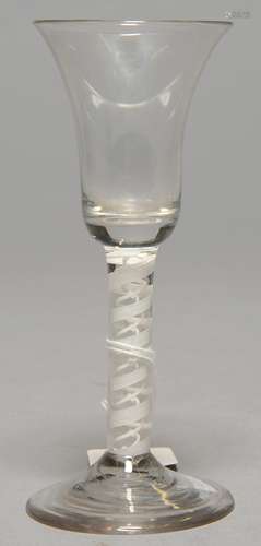 AN ENGLISH WINE GLASS, C1770, THE BELL SHAPED BOWL ON DOUBLE SERIES OPAQUE TWIST STEM AND CONICAL