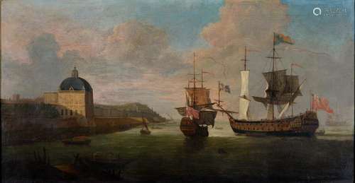 AFTER DIRK STOOP - THE EMBARKATION OF CATHERINE OF BRAGANZA LISBON PORTUGAL 1662, OIL ON CANVAS,