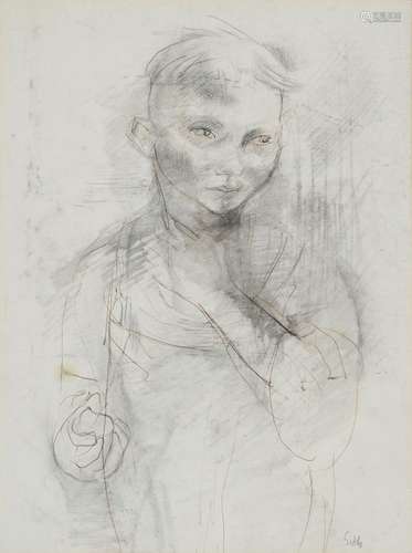 EVELYN GIBBS (1905-1991) - STUDY OF A BOY, SIGNED, PEN, INK AND GREY WASH, 41.5 X 31CM Good