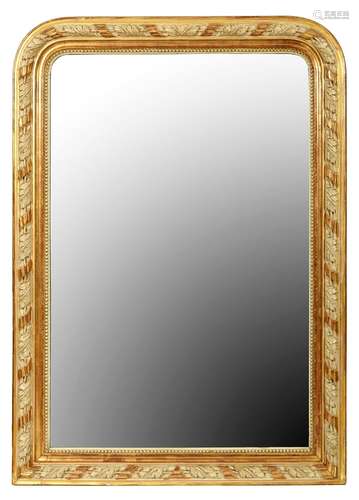 A VICTORIAN STYLE GILTWOOD AND COMPOSITION AND CREAM PAINTED MIRROR, 106 X 83CM Gilding slightly