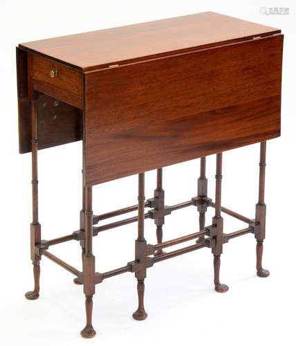 A MAHOGANY SPIDER LEG TABLE, 19TH C, WITH DROP LEAF TOP, 72CM H; 64 X 90CM Restored, top repolished