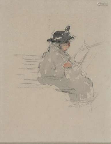 JEAN LOUIS FORAIN (1852-1931) - WOMAN READING A NEWSPAPER, PENCIL AND WATERCOLOUR ON LAID PAPER,