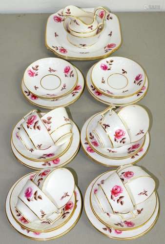 A COPELAND MOULDED BONE CHINA TEA SERVICE, C1930, PRINTED AND PAINTED WITH FULL BLOWN CABBAGE