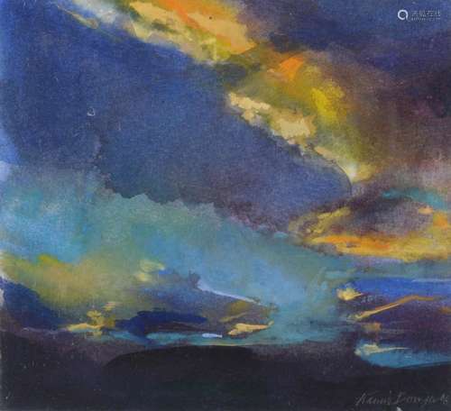 FRANCIS BOWYER PRWS (1952-) - DUSK IN THE HIGHLANDS, SIGNED AND DATED '86, SIGNED AGAIN AND