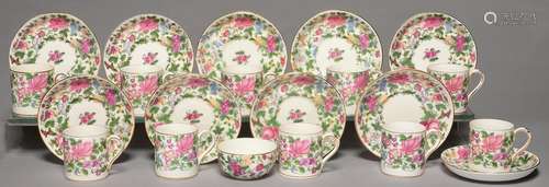 A CROWN STAFFORDSHIRE BONE CHINA FLORAL COFFEE SET, C1930, SAUCER 12CM DIAM, PRINTED MARK (21) Good