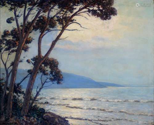 ARSENE CHABANIAN (1864-1949) - PINE TREES ON A BAY NEAR CARQUEIRANNE, SIGNED, OIL ON CANVAS, 52 X