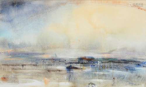 LESLIE WORTH PRWS, RBA. (1923-2009) - LOW TIDE ON THE SOUTH COAST, SIGNED AND DATED '95,