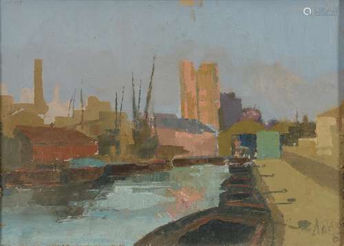 NORMAN JAMES BATTERSHILL RBA (1922-2010) - BRIDGE AND STREAM ARUNDEL, SIGNED, OIL ON BOARD, 23.5 X