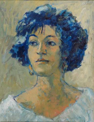 BARBARA HAZEL DUNLOP (FL 20TH/21ST C) - PORTRAIT OF THE ARTIST, SIGNED, OIL ON CANVAS, 59.5 X 44.5CM