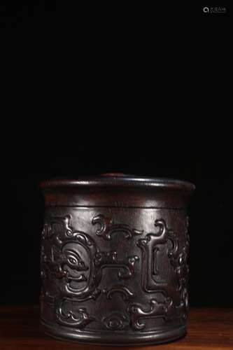 A Chinese Rosewood Dragon Pattern Tea Jar