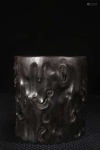 A Chinese Rosewood Figure Story Brush Pot