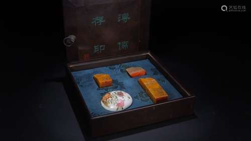 Pair Of Chinese Tianhuang Stone Poetry Seals