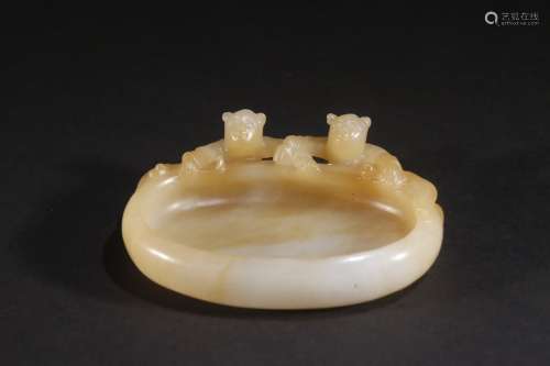 A Chinese Hetian Jade Figure Carved Brush Washer