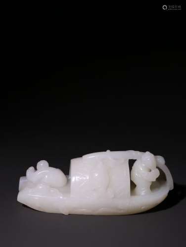 A Chinese Hetian Jade Ship Shaped Ornament