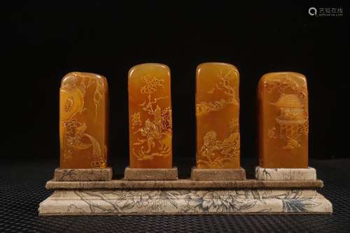 Set Of Chinese Tianhuang Stone Ornaments