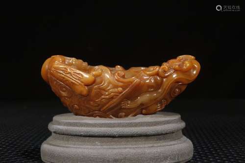 A Chinese Tianhuang Stone Dragon Brush Washer