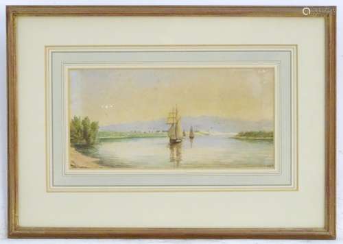 Initialled R. G. P., XIX-XX, Watercolour, Tall ships in an estuary. Initialled lower right.