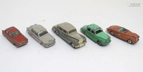 Toys: Five Dinky Toys die cast scale model cars comprising Rolls Royce Silver Wraith, no. 150; Rover