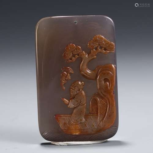 A Chinese Agate Figure Carved Pendant