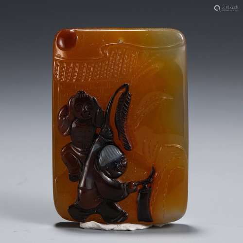 A Chinese Agate Figure Carved Pendant