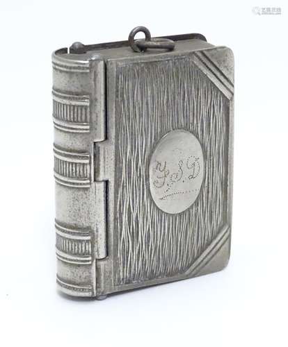 A silver plate vesta / stamp case formed as a book 2