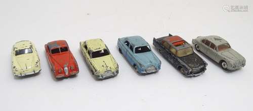 Toys: Six Dinky Toys die cast scale model cars comprising Peugeot 404, no. 1400; Ford Zephyr, in