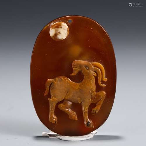 A Chinese Agate Horse Carved Pendant