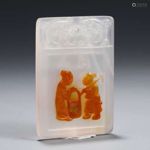 A Chinese Agate Figure&Poetry Pendant